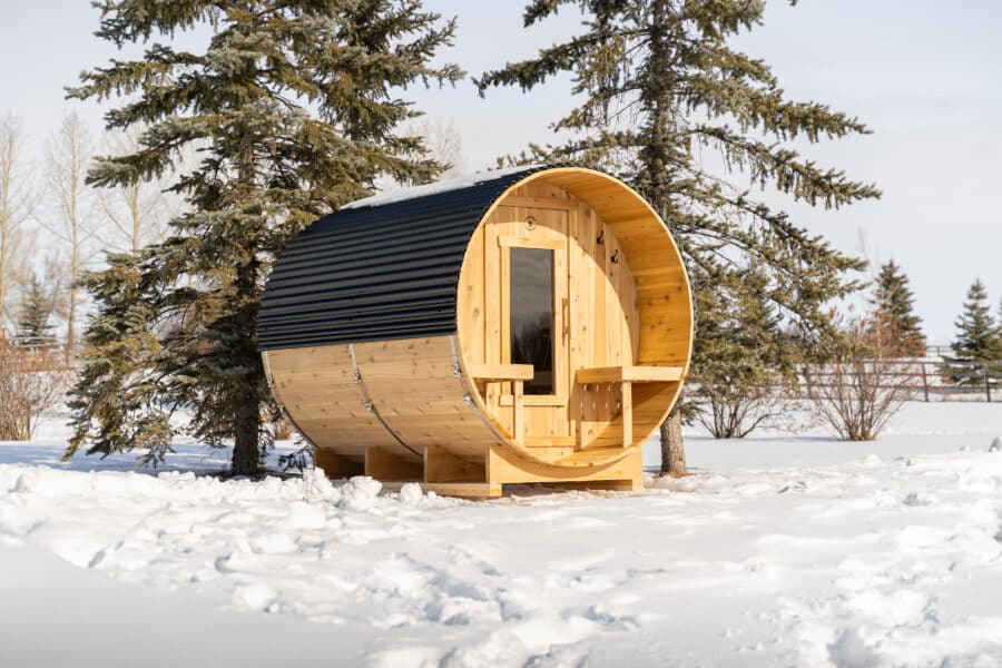 6 Person Cedar Barrel Sauna with Porch - 10ft