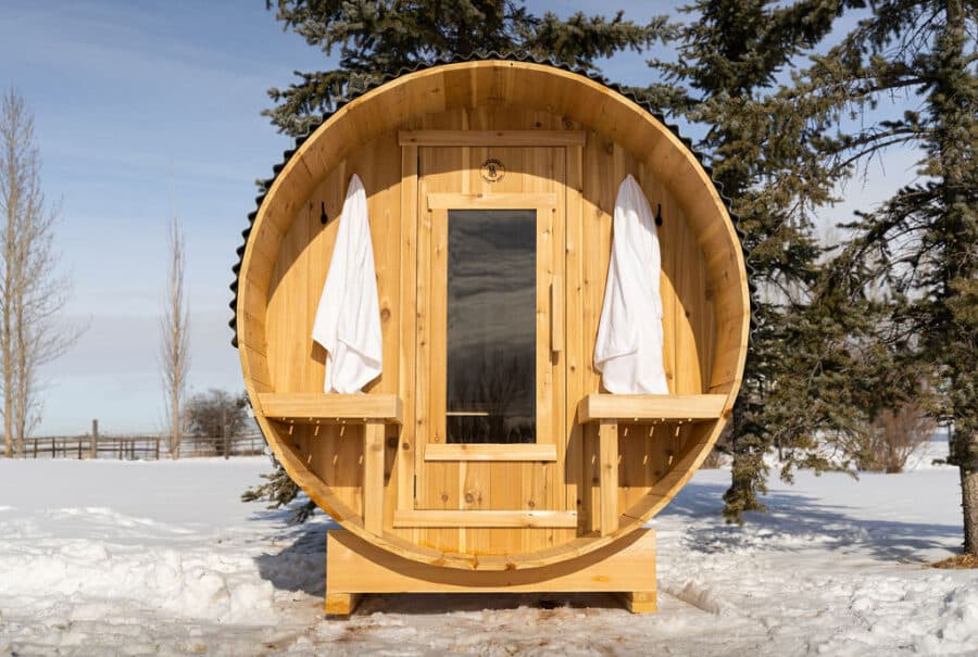 2 Person Cedar Barrel Sauna with Porch - 6ft Long