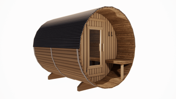 4 Person Cedar Barrel Sauna with Porch - 8ft Long - Image 3