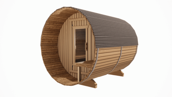 4 Person Cedar Barrel Sauna with Porch - 8ft Long - Image 2