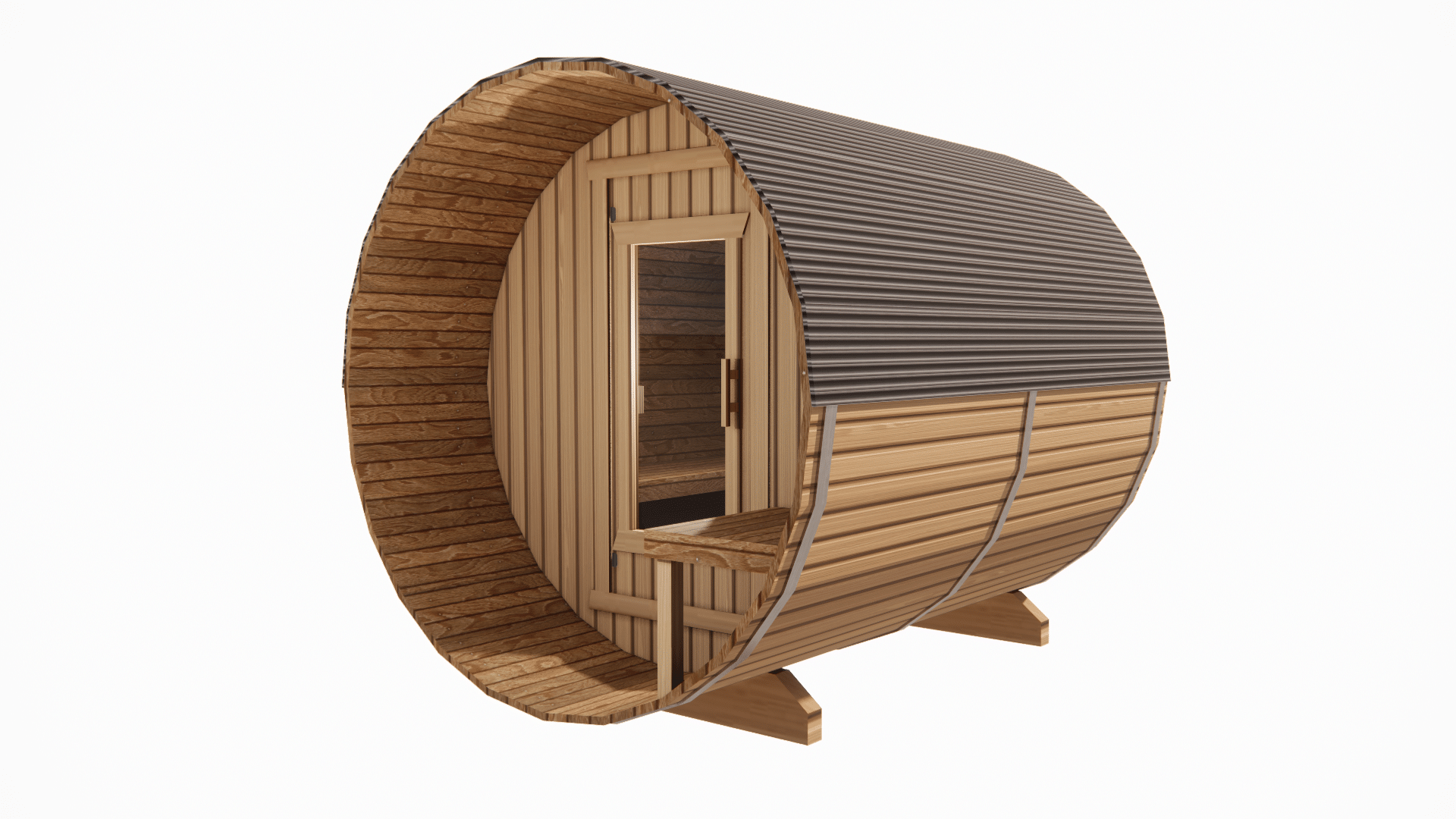 4 Person Cedar Barrel Sauna with Porch – 8ft Long – BnB Barrels