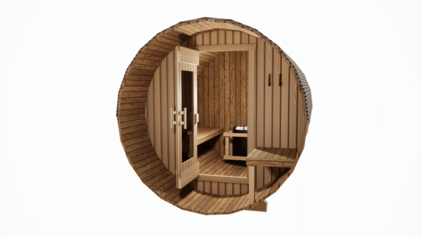 4 Person Cedar Barrel Sauna with Porch - 8ft Long - Image 4