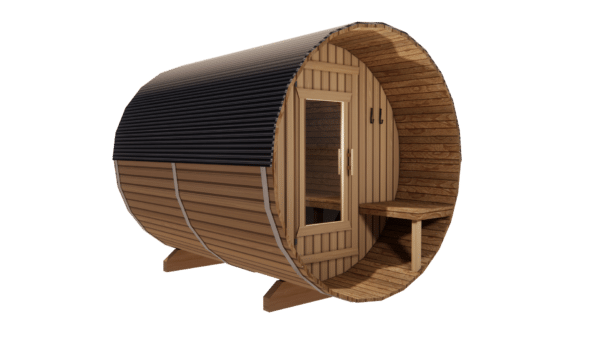 4 Person Cedar Barrel Sauna with Porch - 8ft Long